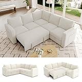 SUAWY 83.5" Sectional Sleeper Sofa with Pull Out Couch, Modern 5 Seat L Shaped Modular Couch, Sectionals Modular Sofa with Storage, Comfy Sectional Couches for Living Room & Apartment, Beige