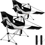 Romswi 2-Pack Aluminum Hammock Chair with Footrest, Oversized Portable Folding Swinging Chair with Adjustable Back & Seat, Lightweight Rocking Camp Chair Supports 440lbs for Outdoor, Patio - Black