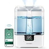 MERONTE Smart Humidifiers for Bedroom Large Room Home, 6L Cool Mist Top Fill Humidifier with Essential Oil Diffuser, Smart App & Voice Control, for Nursery & Plants, White, 1 Pack + 7 Color NightLight