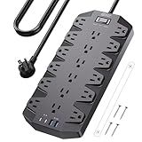 Surge Protector Power Strip, SUPERDANNY 18 AC Outlets with 4 USB Ports, 1875W/15A, 2100J, 6.5FT Flat Plug Heavy Duty Extension Cord with Wall Mount Holes for Home, Office, Gaming Room,Dorm, Black