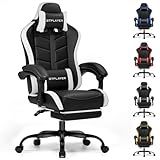 GTPLAYER Gaming Chair, Computer Gaming Chairs for Adults with Footrest, Height Adjustable PC Game Chair with 90-155° Recline & Removable Headrest Lumbar Support (Dark Black-White)