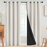 SimpleHome 100% Blackout Curtains for Bedroom,Thermal Insulated Grommet Window Drapes Room Darkening Cream Curtains for Living Room with Black Back,52 x 84 Inch,2 Panels
