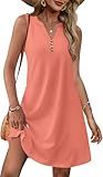 XIEERDUO Women's Casual Dresses Elegant Spring Break Essentials V Neck Summer Outfit Henley Sundress Coral XL