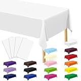 4 Packs White Plastic Tablecloth, Large 54 X 108 Inches Table Covers Party