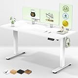 Veken 55 Inch Large Electric Standing Desk,Sit to Stand Up, Heights Adjustable, Work Home Office Computer Table for Study, Walking Pad, Writing, and Games, Wooden Desktop Desks, White