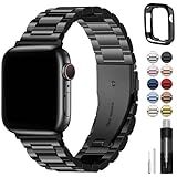 Fullmosa Compatible Apple Watch Bands 45mm 44mm 42mm 46mm 49mm 41mm 40mm 38mm, Metal iWatch Band with Case for Apple Watch Series 9 8 7 6 5 4 3 2 1 SE 10 Ultra, 42mm 44mm 45mm Black