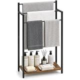 yeavs 16.9" W Freestanding Towel Rack with Rustic Brown Wood Shelf