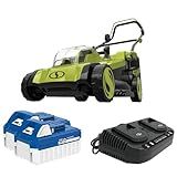 Sun Joe 24 Volt 17 Inch Mulching Walk Behind Lawn Mower with 11 Gallon Grass Catcher, 6 Position Height Adjustment, Battery and Charger, 24V-X2-17LM