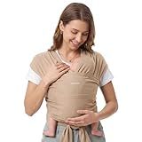 Momcozy Baby Wrap Carrier - Easy to Wear Infant Carrier Slings, Lightweight Hands Free Baby Sling, Adjustable Baby Wraps Carrier for Newborn to Toddler 8-35 lbs, Baby Travel Gear, Light Curry