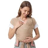 Momcozy Baby Wrap Carrier - Easy to Wear Infant Carrier Slings, Lightweight Hands Free Baby Sling, Adjustable Baby Wraps Carrier for Newborn to Toddler 8-35 lbs, Baby Travel Gear, Light Curry