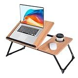XXL Adjustable Lap Desk - Sturdy Portable Foldable Laptop Desk for Bed & Sofa, Height Adjustable Laptop Bed Stand, Ergonomic Lap Table for Adults Work, Writing and Gaming (Wood)