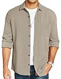 COOFANDY Men's Wrinkle Free Button Down Shirt Long Sleeve Trucker Overshirt Casual Autumn Jacket with Single Pocket Khaki