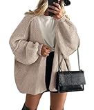 PRETTYGARDEN Womens Oversized Cardigan Sweaters 2025 Fall Long Lantern Sleeve Knit Open Front Lightweight Sweater (Grey Beige,Medium)