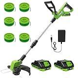 VARSK 12 Inch 20V Cordless Weed Wacker with Automatic Line Feed, 2 in 1 String Trimmer and Edger, Includes 2 X 2.0Ah Batteries/1 X Charger/6 X Replacement Spools, Weed Eater for Lawn, Garden