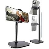 Cooper ChatStand Adjustable Cell Phone Stand for Desk & Video Recording, Rotating Cell Phone Holder for Desk for All iPhone, Samsung, Android, 9-14" Face-Level Metal Desktop Tripod (Night Black)