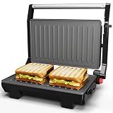 Sunvivi Panini Press Sandwich Maker: Electric Panini Press Grill with Locking Lid, Portable Indoor Panini Maker with Nonstick Plates, 1000W Double-sided Grill with 180° Flat Opening, Easy to Clean