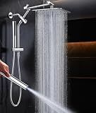 Veken All Metal 10" Shower Head with Handheld, Luxurious Square Double Rain Shower Heads with Spray Combo, Dual High Pressure Detachable Rainfall Showerhead with Extension Arm, Long Hose,Chrome,Sliver