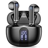 JYUESJKJ Wireless Earbuds, Bluetooth 5.4 Headphones HiFi Stereo with 4 HD Mic, 50H Playtime Bluetooth Earbuds with LED Display, IPX7 Waterproof Wireless Earphones, Touch Control Ear Buds,USB-C Black