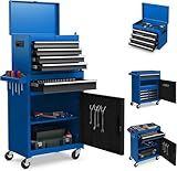 Goplus Tool Chest, 5-Drawer Rolling Cabinet with Detachable Top Toolbox, Lockable Wheels, Lock Bar, Protective Liner & Tool Rack, Metal Storage Cart for Garage Workshop