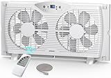 shinic Twin Window Fan, 9-Inch Blades Reversible Airflow, Thermostat Control, 3 Speeds, 23.8"-37" Expandable Width, Window Exchaust Fans for Home Bedroom, ETL Certified