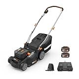 WORX Nitro 16" Cordless Lawn Mower, 2 in 1 Electric Mower with with Brushless Motor, Lightweight Push Lawn Mower for 1/4 Acre, 2 Batteries & Charger Included, WG737