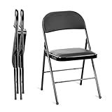 Simple Deluxe 2 Pack Folding Chairs with Leather Padded Cushion Seats & Durable Metal Frame, Foldable, Portable, Commercial Event Seat, Indoor Outdoor for Parties, Home, Office, Classic Black