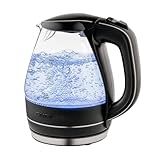 OVENTE Electric Kettle, 1.5L Borosilicate Glass Countertop Water Heater and Boiler for Coffee or Tea, BPA-Free, Auto Shut-Off, Boil-Dry Protection, Removable and Washable Spout Filter, Black KG83B