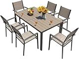 Homall Patio Dining Set 7 Pieces Outdoor Furniture with Large Table and 6 Textilene Chairs for Porch, Poolside, Yard and Garden, Brown