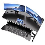 OUKMIC 32" Stable Standing Desk Converter, Height Adjustable Sit to Stand Up Desk Riser with Keyboard Tray for Home or Office, Wide 2-Tier Desktop, Dual Monitor and Computer Workstation, Black