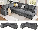 Jocisland 130" Sofa Bed, Sleeper Sofa, Pull Out Sleeper Couch with Storage, Convertible 6-Seater Sofa Bed for Living Room, Corduroy Grey