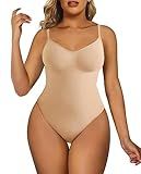 SHAPERX Women's Shapewear Bodysuit Tummy Control Body Shaper Seamless Sculpting Snatched Waist Body Suit,SZ5213-Beige-L/XL