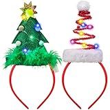 JOYIN 2 PCS Lighted Christmas Headbands with LED lights in Springy Santa Hat Tree Designs for Christmas and Holiday Parties (ONE SIZE FIT ALL)