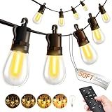 Outdoor String Lights Patio LED - Light Outside 50Ft 15M Waterproof Remote Dimmable S14 Porch Lighting Edison Plastic Bulb Pergola Hanging Balcony Connectable Backyard Yard Gazebo Party Garden Bistro