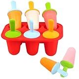 Miaowoof Silicone Popsicles Molds for Toddlers, 6-Cavity Non-BPA Premium Silicone Small Popsicle Molds, Ice Pop Mold with 6 Colorful Reusable Sticks for Kids (Red)