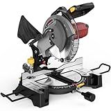 Marvtool 10-inch Compound Miter Saw, 5000RPM, 15 Amp, Single Bevel 0-45° with Extension Table, 36T Blade, Power Saw for Metal, Plastic, Wood, Laminates