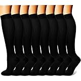 CHARMKING Compression Socks for Women & Men (8 Pairs) 15-20 mmHg Graduated Copper Support Socks are Best for Pregnant, Nurses - Boost Performance, Circulation, Knee High & Wide Calf (S/M, Black)
