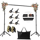 Backdrop Stand, Adjustable 10x7.5 FT Background Stand Backdrop for Parties, Photo Video Studio, Portable Photography Backdrop Stand with Carrying Bag, 6 Backdrop Clamps, and 2 Stand Bags