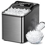 Nugget Ice Maker Countertop, 35lbs/24H Sonic & Chewable Pellet Ice, Portable Crushed Ice Machine, Self-Cleaning Anti-Scale System, 10 Cleaning Packets, Quiet Operation, Stainless Steel
