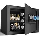 Mutak 1.0 Cub Biometric Safe Box with Fireproof Bag, Quick-Access Fingerprint Safe with Keys, Digital Keyboard, Type-C Port, Dual Alarm System Safety Box for Home, Office, Hotel Use