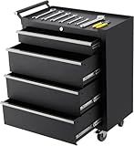 4-Drawer Rolling Tool Chest with Wheels - Lockable Storage Cabinet | Sliding Drawers & Protective Liner, Heavy-Duty Design Mobile Tool Cart for Garage, Workshop, Warehouse Organization,Black