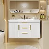 Virubi 36 Inch Bathroom Vanity with Sink, Wall Mounted Bathroom Storage Cabinet with 2 Doors and 2 Drawers, Floating Bathroom Vanities with Decor Line