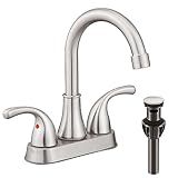 Bathroom Sink Faucet FRANSITON 4 Inch Faucet 2 Handle Bathroom Sink Faucets Lead-Free Brushed Nickel Bath Sink Faucets with Pop-up Drain Stopper and Supply Hoses
