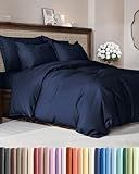 Navy Blue Duvet Cover Queen Size - Extra Soft Queen Size Duvet Cover - Lightweight, Comfy & Breathable - Easy Care & Fade Free with Zipper Closures and Ties - 90" x 90" Inches - Comforter Not Included