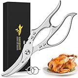 MAD SHARK Heavy Duty Poultry Shears, Kitchen Shears with Non-Slip Handle & Safety Lock, All Purpose Kitchen Scissors for Chicken, Meat Cutting, Turkey, Fish, Vegetables, Spring Loaded, Dishwasher Safe