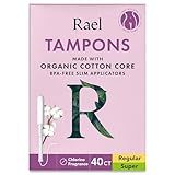 Rael Tampons, Slim Applicator with Organic Cotton Core, Multipack, Regular and Super Absorbency, BPA-Free, Leak Locker Technology, Unscented, Chlorine-Free (40 Count, Bundle)