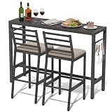 3Pcs Outdoor Patio Bar Set, 55" Rectangular High Top Table & Chair Set