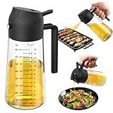 TrendPlain 16oz/470ml Glass Olive Oil Sprayer for Cooking – 2 in 1 Olive Oil Dispenser Bottle for Kitchen Gadgets and Air Fryer Accessories, Salad, BBQ - Black