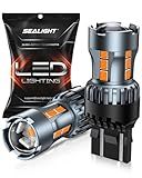 SEALIGHT 7443 7440 LED Bulb Amber Turn Signal Lights, T20 7441 7444 992 W21W LED Light Bulb with Projector Len and Need Extra Load Resistor, Includes Additional Decoders, Pack of 2