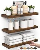 BAYKA Bathroom Floating Shelves for Wall Set of 3 - Rustic Brown Farmhouse Wood Shelves Over Toilet for Bedroom, Kitchen, or Living Room Decor Display, Storage for Plants, Toilet Paper or Bath Towels