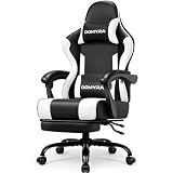 Gaming Chair Gamer Game Ergonomic with Footstool Lumbar Support Deep Black